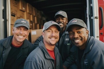 Group portrait of a team of movers - obrazy, fototapety, plakaty