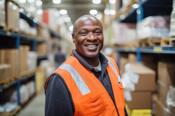 Fototapeta premium Smiling portrait of young man in warehouse