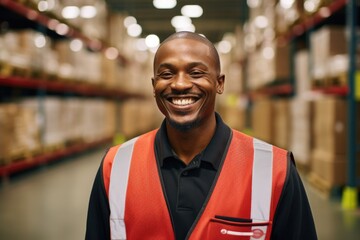 Fototapeta premium Smiling portrait of young man in warehouse
