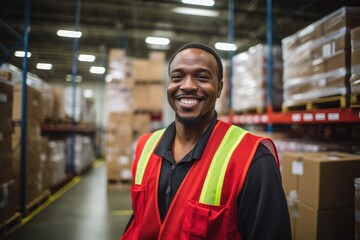 Fototapeta premium Smiling portrait of young man in warehouse
