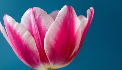 bright pink tulip flower isolated on blue background