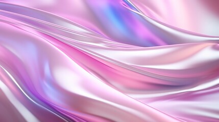 Close-up of ethereal pastel neon pink, purple, lavender, mint holographic metallic foil background. Abstract modern curved blurred surreal futuristic disco, rave, techno, festive dreamlike backdrop