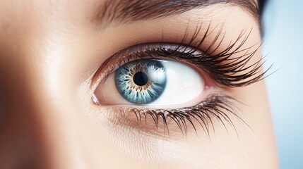 Fototapeta premium Closeup of woman eye with visual effects, isolated on white background. Horizontal
