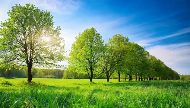 spring nature beautiful landscape green grass and trees