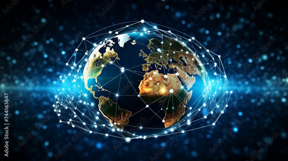 Poster communication technology for internet business. global world network and telecommunication on earth 