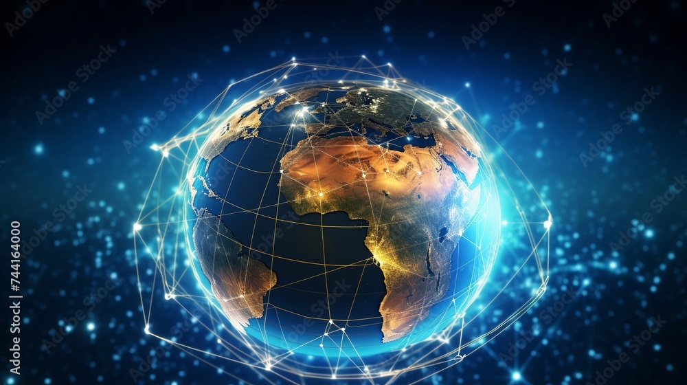 Poster communication technology for internet business. global world network and telecommunication on earth 