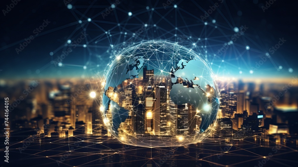 Poster communication technology for internet business. global world network and telecommunication on earth 