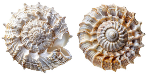 Spiral Seashell Set Isolated on Transparent or White Background, PNG