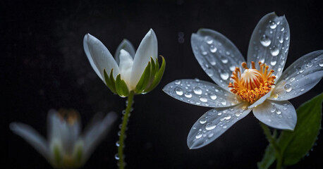 Fairytale flowers, kissed by dew in soft lighting. AI generated