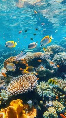 Vibrant underwater coral reef with tropical fish