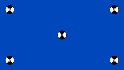 Blue screen motion tracking markers. Chroma key color video footage. VFX