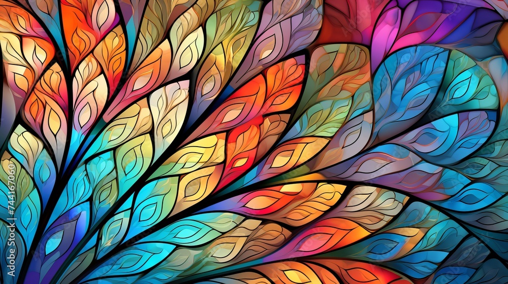 Poster fractal pattern in stained glass style. computer generated graphics
