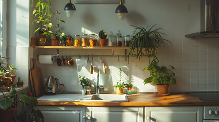 Abundant Potted Plants in Kitchen