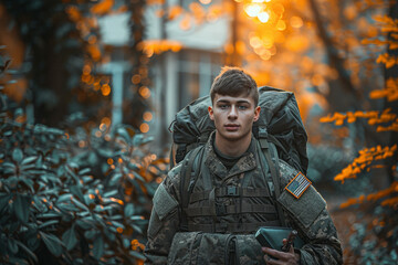 Obraz premium A military veteran in uniform returning to school and or university