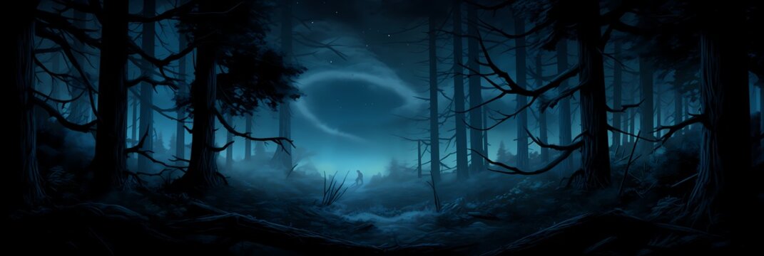 Dark Mysterious Forest Landscape Background image HQ Print 15232x5120 pixels. Neo Game Art V5 5
