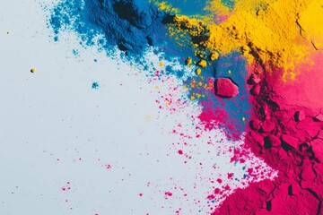 Abstract colorful powder and the ground with a flat white background, in the style of neo-geo minimalism, vibrant portraits, cross processing, uhd image, abstract minimalism appreciator.