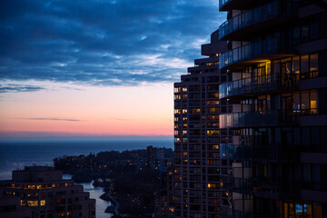 Apartment Buildings at Sunset (With a Lakeview)