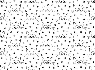 Cute cats doodle simple icons pattern
