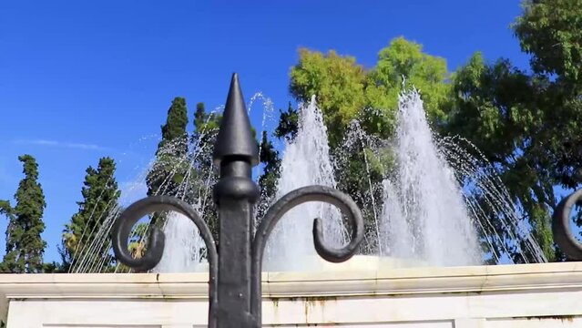 Congress Center Building Zappeion Historic buildings and fountain Athens Greece.