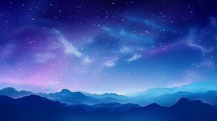Fototapeta na wymiar Landscape with gradient blue purple Milky way galaxy. Night sky with stars