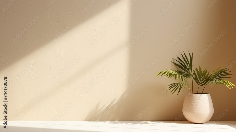 Poster minimalistic abstract gentle light beige background for product presentation with light andand intri