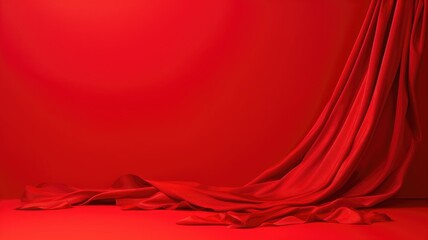 Elegant red satin fabric draped on a bright red background