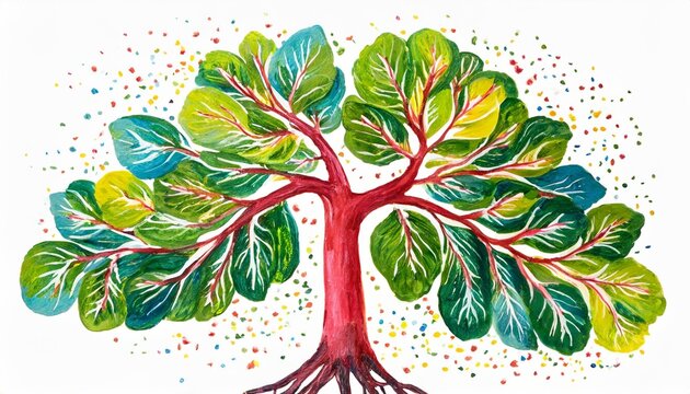 bronchial tree respiratory tree multiple branched trachea bronchi and lungs pulmonary and respiratory medicine illustration hand drawing with gouache and paint sprinkles isolated white
