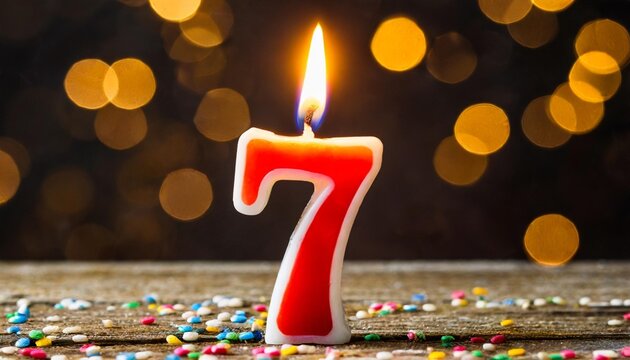 number 7 joyful greeting card for birthdays or anniversaries this image is part of a serie of photos of different numbers burning candles that goes from 1 to 100