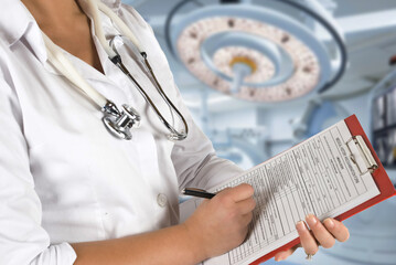 Doctor with clipboard and stethoscope
