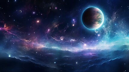 Obraz na płótnie Canvas Planets over the nebulae in space.