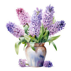 purple hyacinth flowers in a vase watercolour Generative AI - 744175002