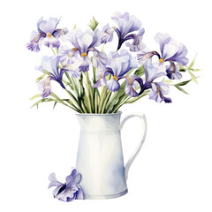 iris flowers in a ceramic jug watercolour Generative AI - 744175008
