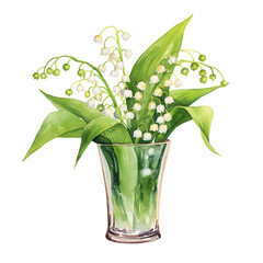 lily of the valley in glass watercolour Generative AI - 744175033