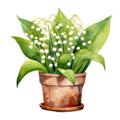 lily of the valley in pot watercolour Generative AI - 744175034