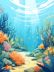 Fototapeta na wymiar Colorful illustration underwater life of Great Barrier reefs