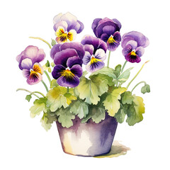 Pansy flower watercolor illustration Generative AI - 744175084