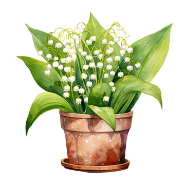 lily of the valley in pot watercolour Generative AI