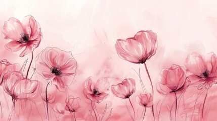 Background of pink hand-drawn flowers with space for text or greeting card design