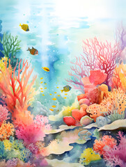 Obraz na płótnie Canvas Watercolor illustration underwater life of Great Barrier reefs
