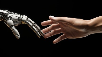 Fototapeta na wymiar Robot hand making contact with human hand. 3d rendering