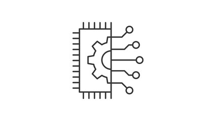 Vector Black Outline of Artificial Intelligence icon,  Futuristic Technology icon, Processor and Cog Icon, Editable Stroke. 