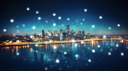 Rounded abstract cityscape network connection, internet and global connection concept