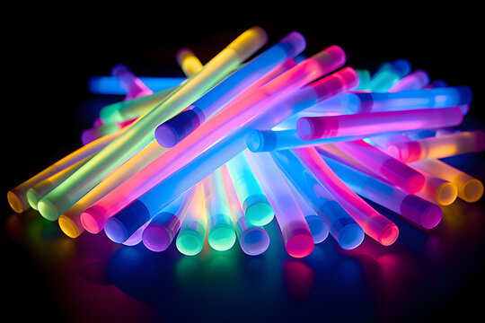 Glowing Neon Party Accessories: Multicolored Glow Sticks in the Dark