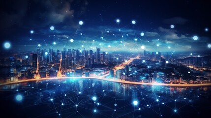 Smart city and abstract dot point connect with gradient line and aesthetic Intricate wave line design , big data connection technology concept