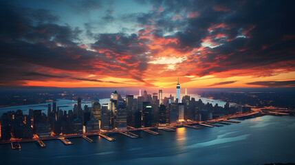 Fototapeta na wymiar sunrise over city of manhattan in new york