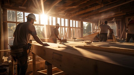 two men working in the interior of a home being remodeled