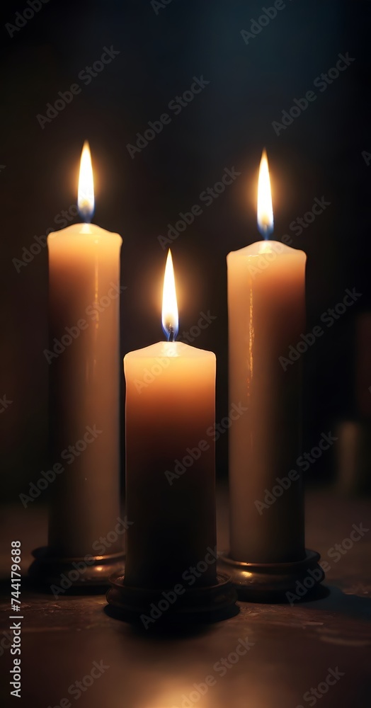 Poster the soft light of multiple candles casts a warm, inviting glow in the darkness, creating a peaceful 