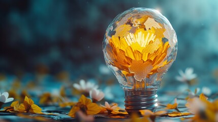 Yellow scrap paper ball with illustration painting for virtual lightbulb. It is creative thinking idea for problem solving and innovation concept