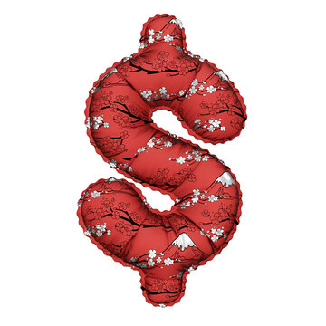 3D Helium Balloon Dollar $ Sign/Symbol with chinese mountain & flower pattern with red color