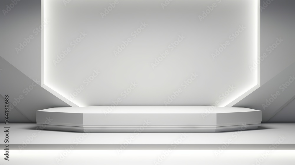 Poster soft light white abstract stage in elegant futuristic geometric style with simple lines and corners,